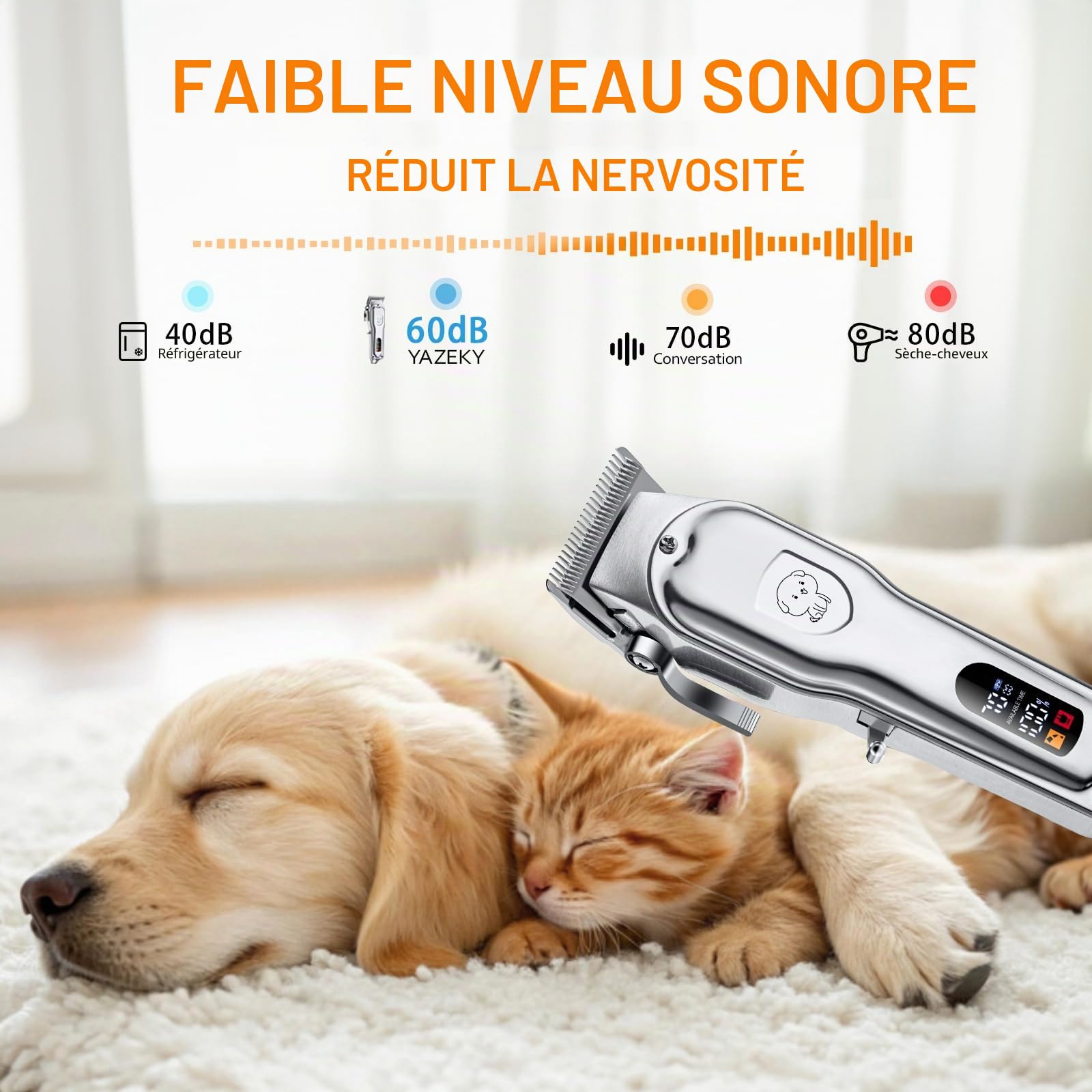 YAZEKY Tondeuse Chien Poil Long Epais, Tondeuse pour Chien Chat Professionnelle Sans Fil avec Ecran LCD, Trimmer Chat Poils Longs Noeud Haute Puissance de Toilettage pour Animaux de Compagnies
