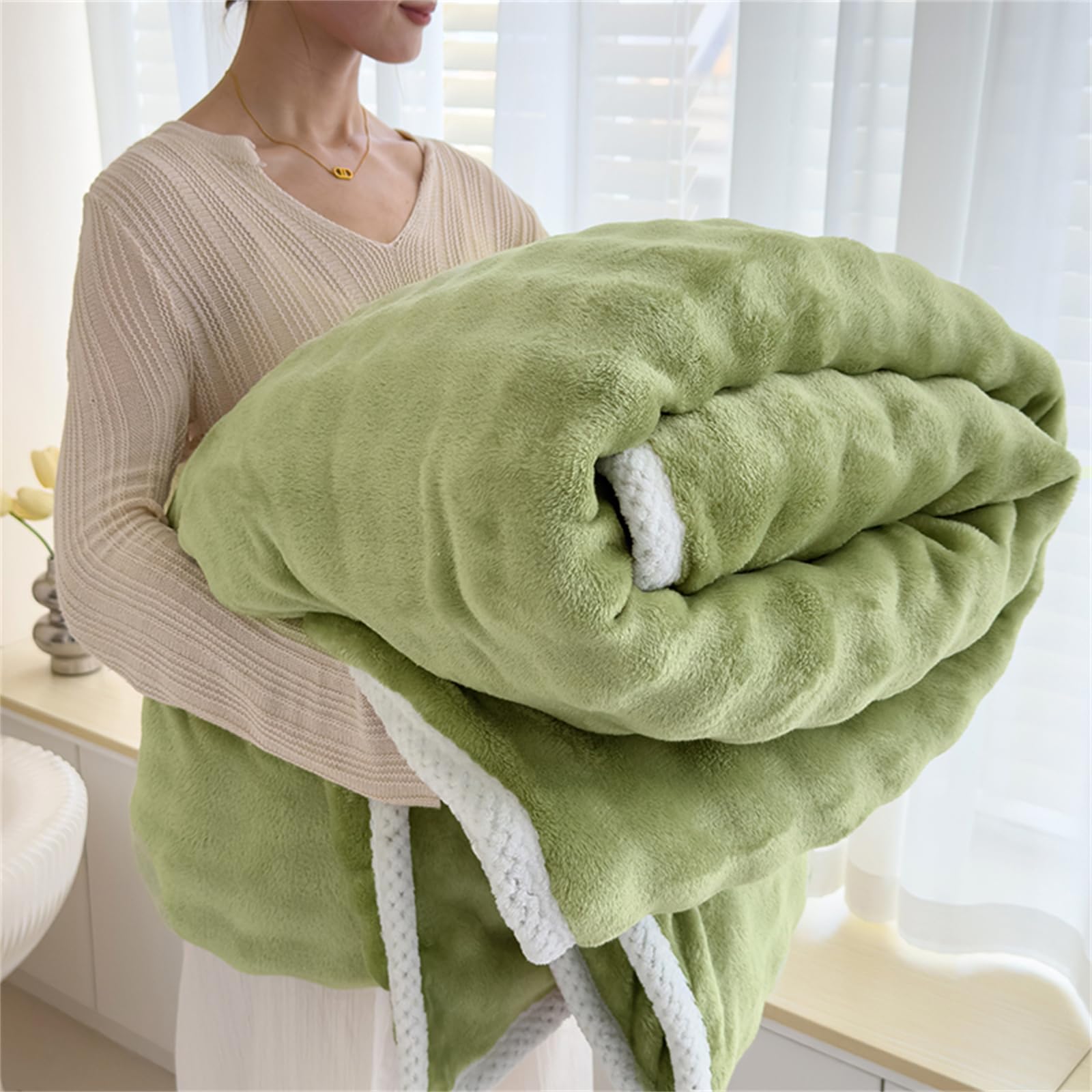 Flannel Blankets for Sofa, Soft Velvet Winter Cozy and Warm Blanket Bed Blankets Bed Cover for Adults and Children, Small Flannel Blanket (Matcha Green, 100x150cm)