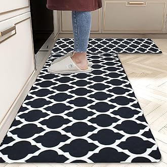 ishro home Premium Kitchen Mats for Floor | Kitchen Runner for Floor | 2 Pcs Set | Anti-Skid & Machine-Washable | (Black Diamonds)