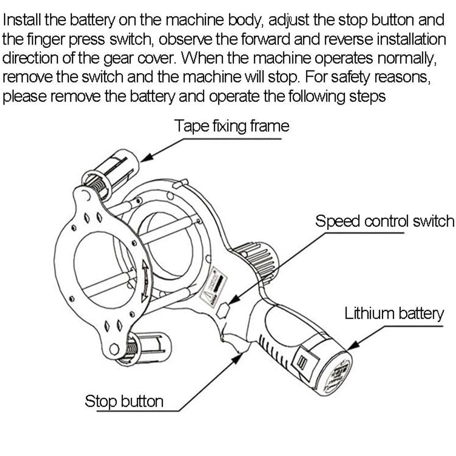 Machine D'emballage De Serre-Câbles électrique Professionnelle 12V 27W Vitesse Réglable 70-380 Tr/Min Charge Rapide Enrouleur Applications 30-70mm Pour Cvc Industrielles électriques