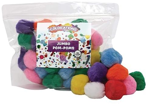 Miniatura 1 de Colorations Juego de 50 pompones de acrílico suave y súper esponjoso, de 2 pulgadas, bolsa resellable, para niños, artes y manualidades, suministros