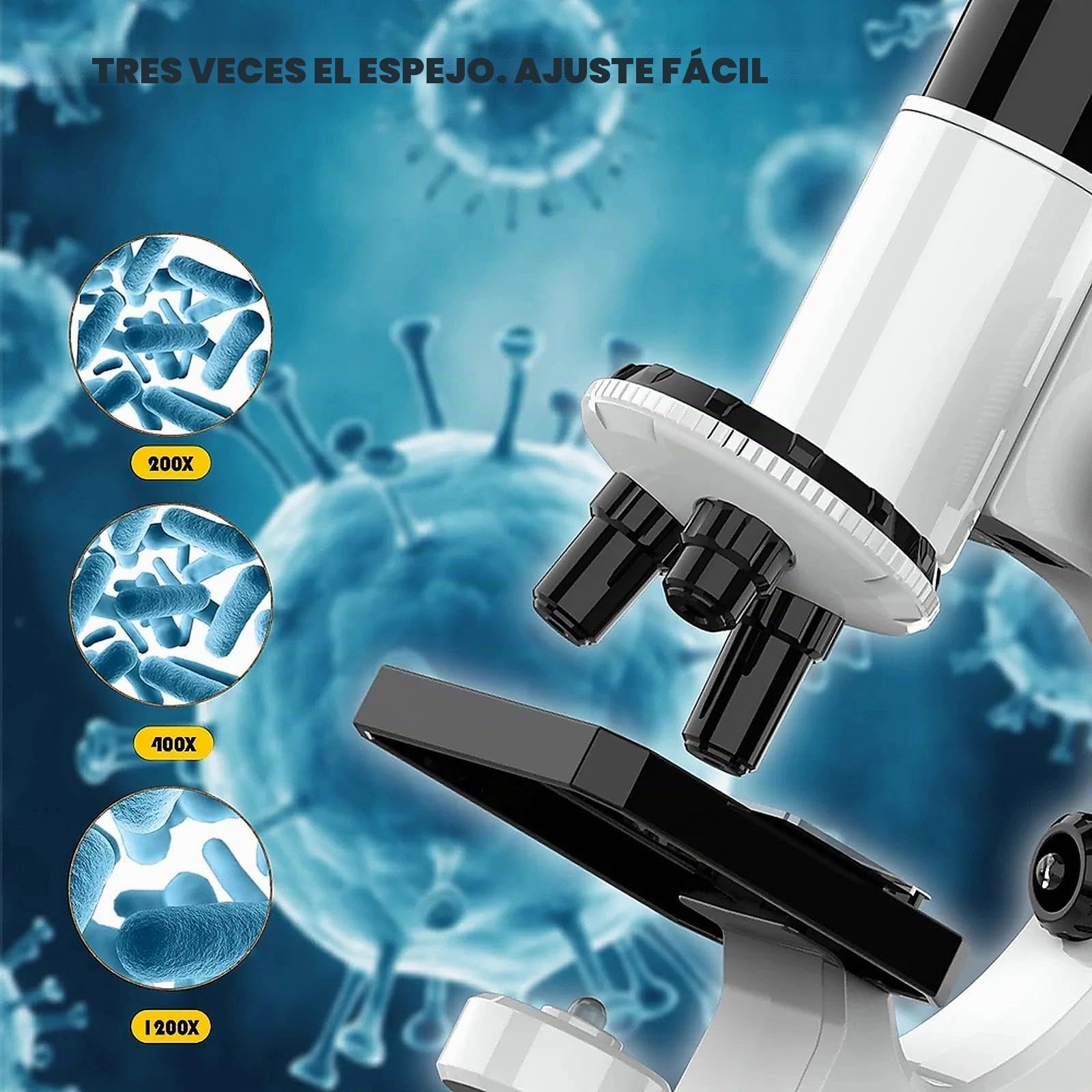 NMM Microscopio Educativo para Niños con Zoom hasta 4800X, Iluminación de Doble Luz, Material ABS (Deluxe-8611)