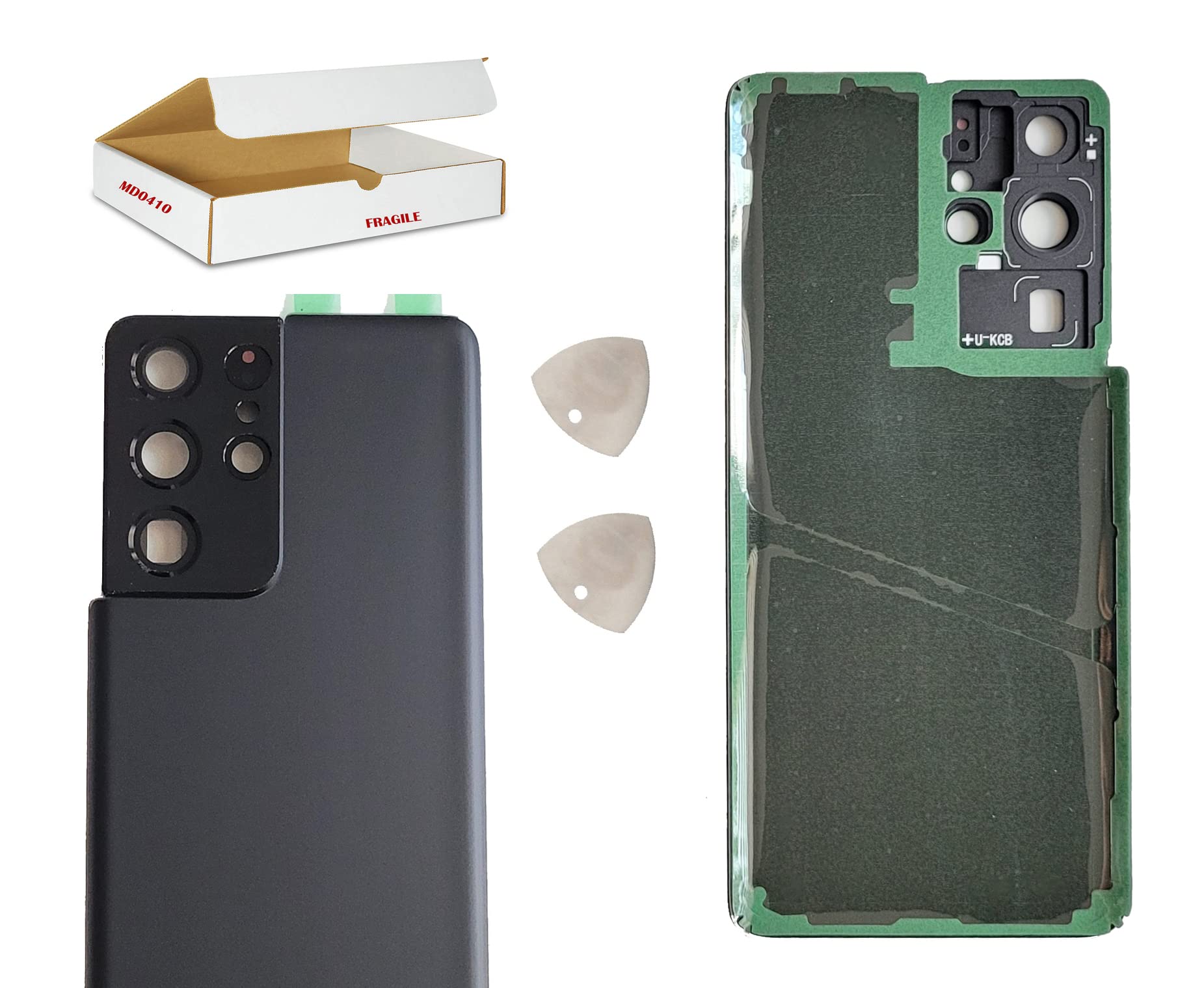 MD0410 Replacement Compatible with Samsung Galaxy S21 Ultra 5G G998 - Rear Back Glass Door Housing Cover with Rear Camera Lens and Repair Tool (Phantom Black)