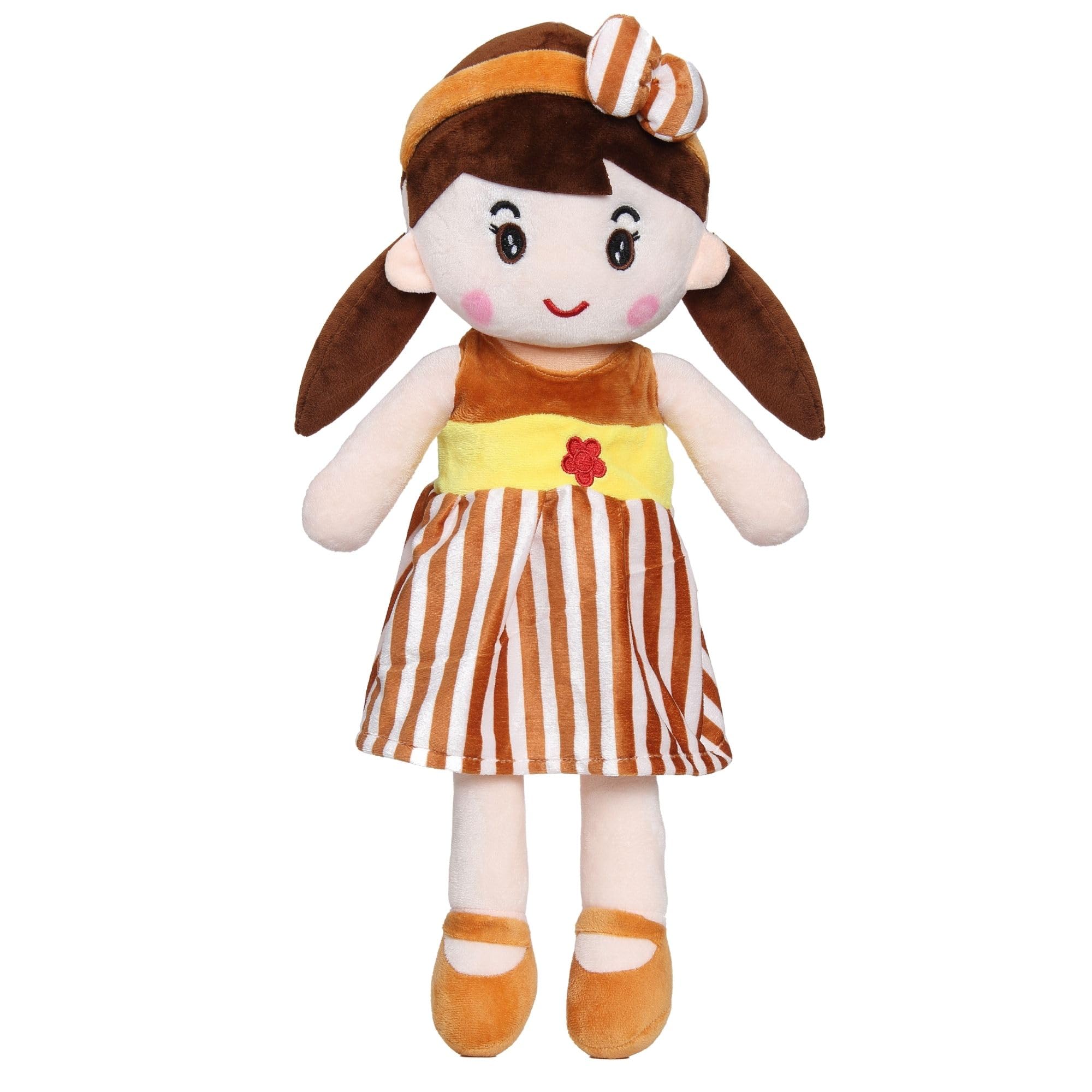MABLE Soft Doll for Girls | Cute Plush Baby Doll Toy with Colourful Hairband | Huggable Stuffed Doll Gift for Kids, Girls, Toddlers & Babies Age 3 to 5 Years (80CM Brown)