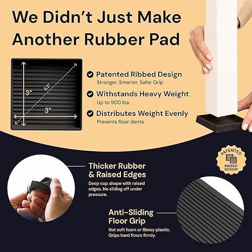 Miniatura 10 de CasterMaster Almohadillas antideslizantes para muebles, 2 x 2 pulgadas, cuadradas, de goma, antideslizantes, posavasos para las piernas, para sofá,