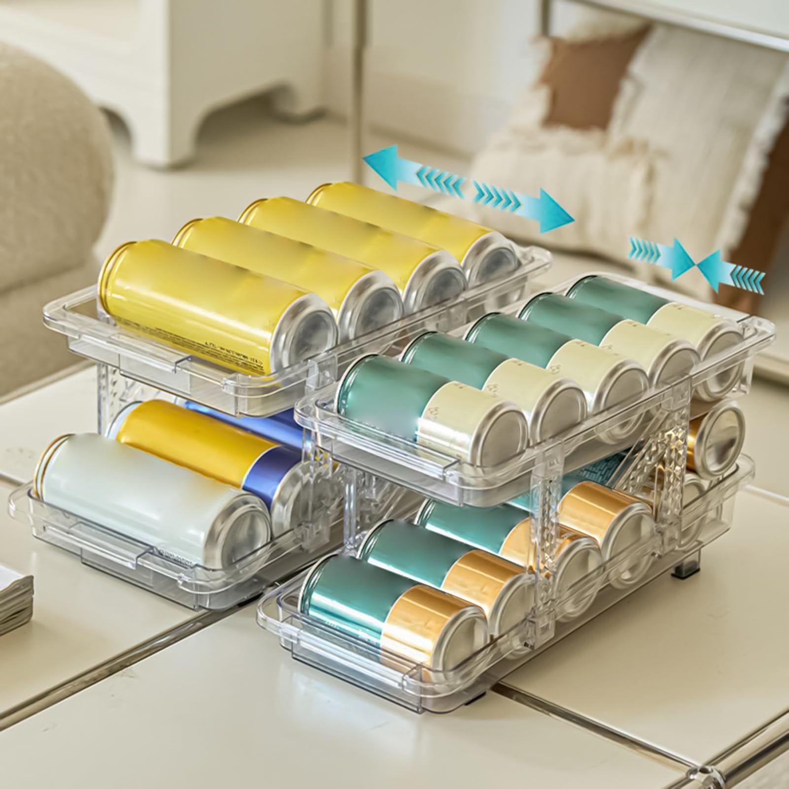 Dispensador Latas Refresco Frigorífico Portabebidas Moderno Transparente | Organizador Expandible Para Latas En Despensa Moderno Para Frigorífico, Despensa, Cocina, , Apartament