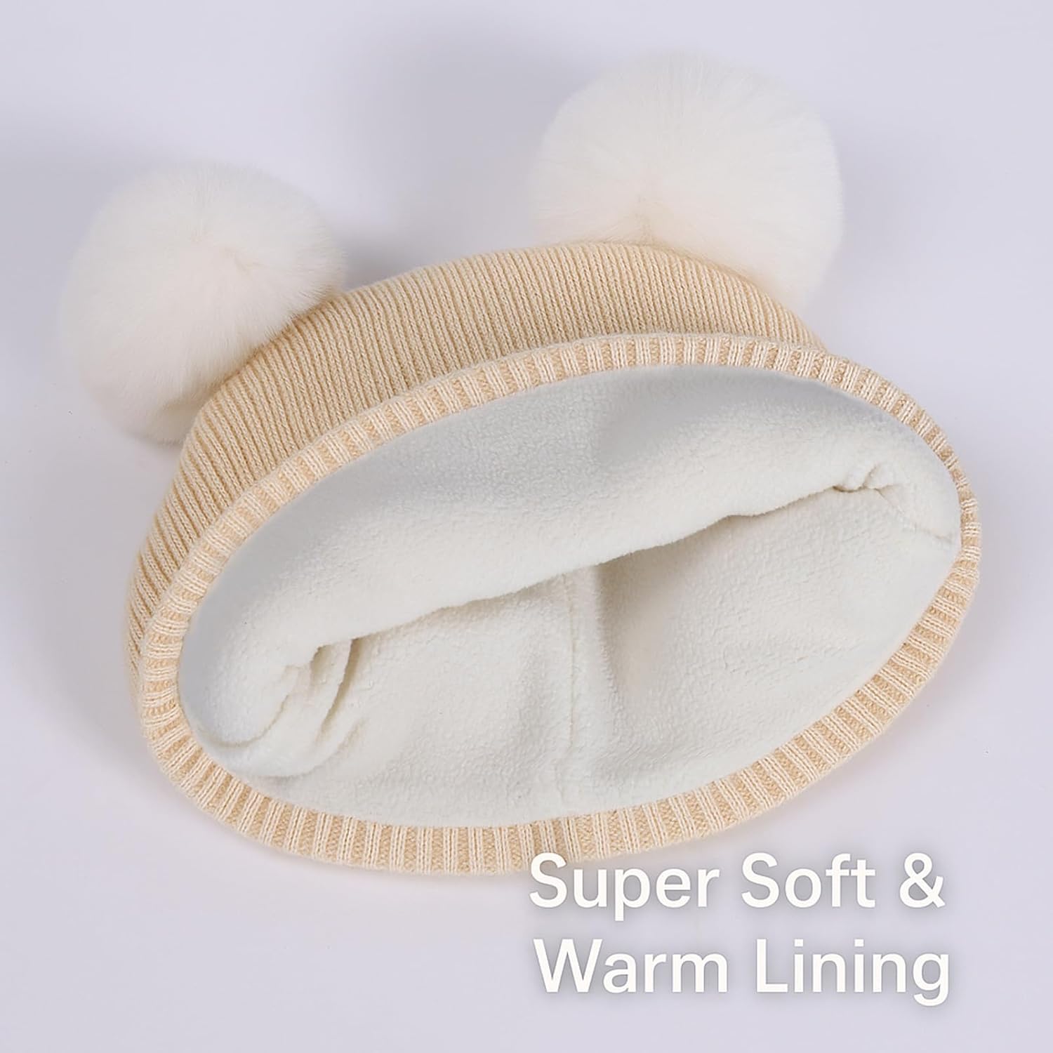 Baby Cute Bear Beanie with Pompom, Infant Toddler Warm Knitted Hats Winter Cap for Boys Girls - Image 3