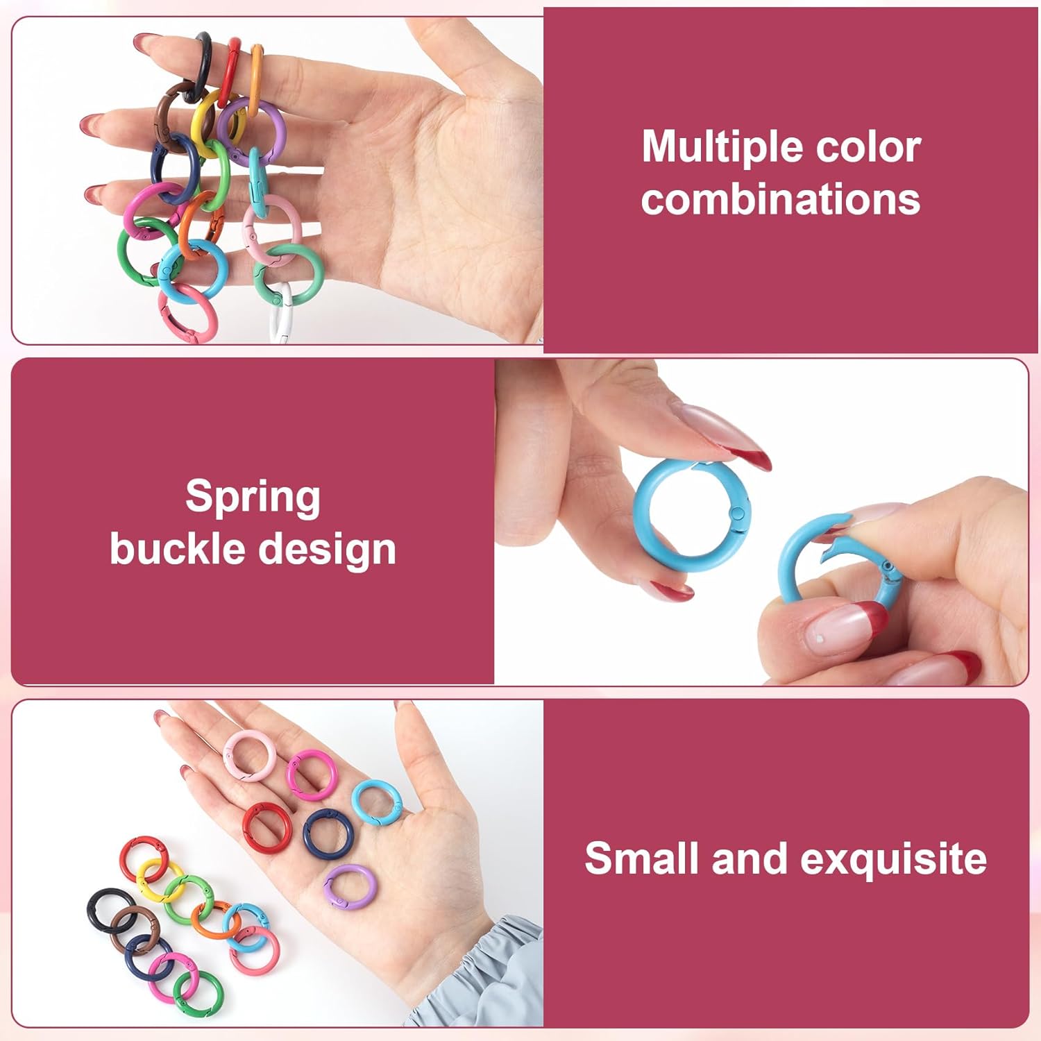 51Pcs 25mm Round Spring O Rings, Colorful Metal Key Ring Snap Buckle Clip Trigger DIY Accessories for Purse Keyrings Keychain Handbag Lanyard - Image 3