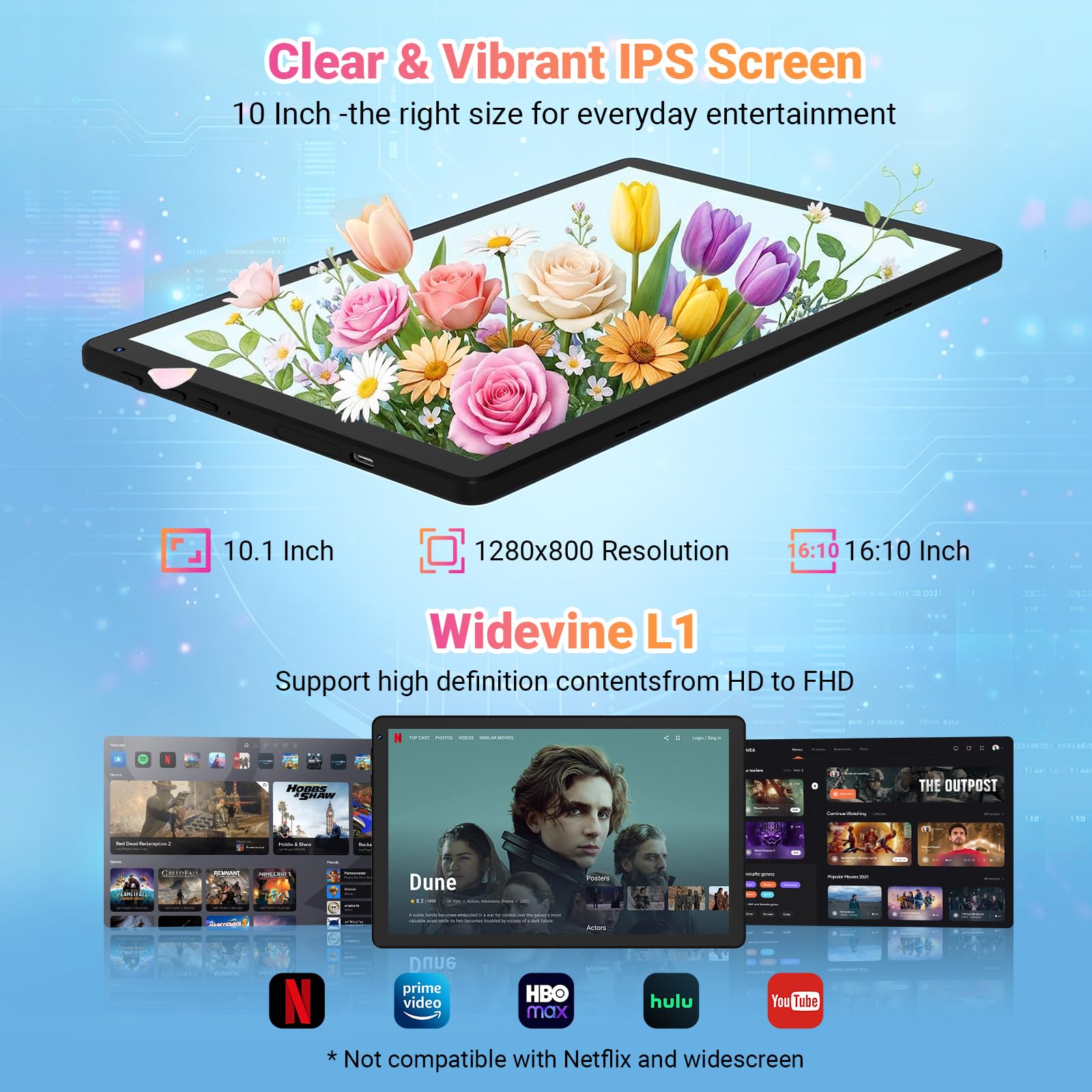 Gleeso Tablet｜Android 16 Tablet 10 Inch｜16GB RAM 1TB TF Android Tablets with Face Unlock｜Widevine L1｜BT 5.4/5G WiFi｜5MP Dual Camera, OTG Tablet PC - Black — view 6