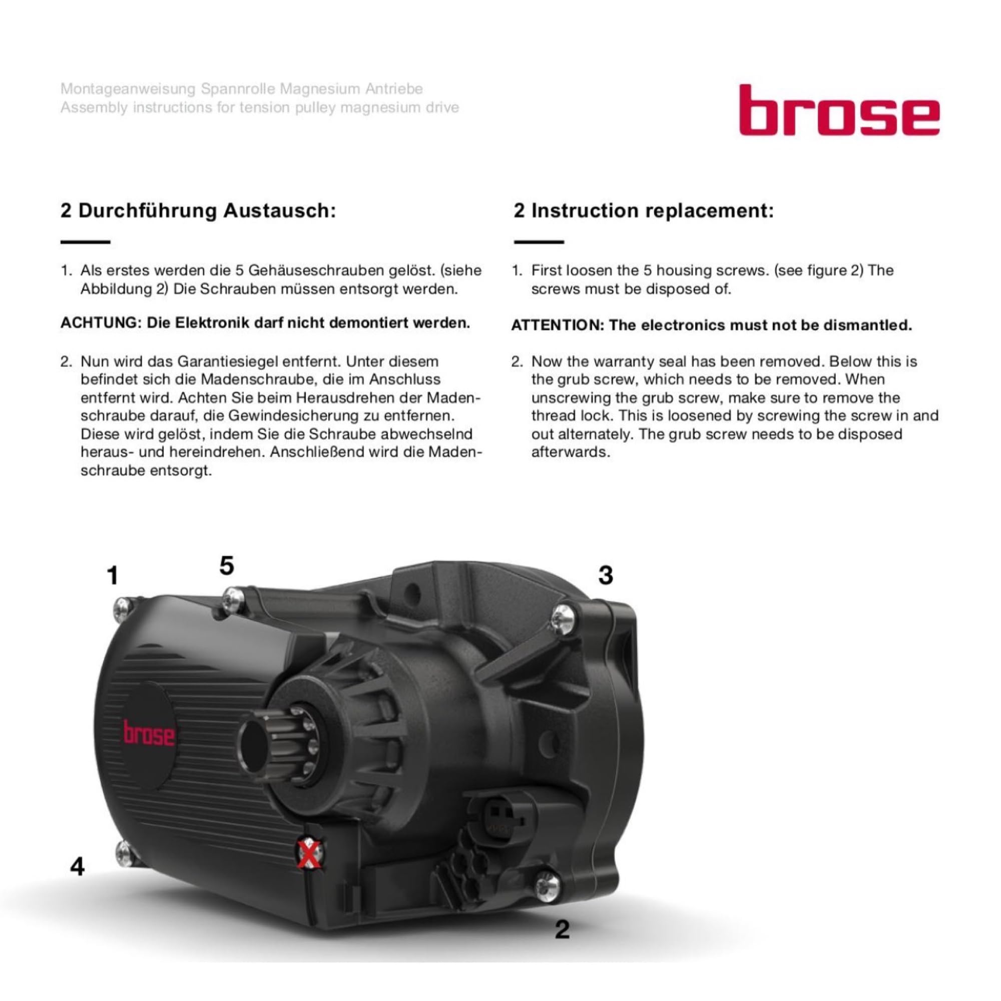 BROSE Ebike Motor Ersatz Zahnriemen Riemen- Spannrolle Tension Pulley C, T, TF, S und MAG Ersatzteilnummer : G63624-100