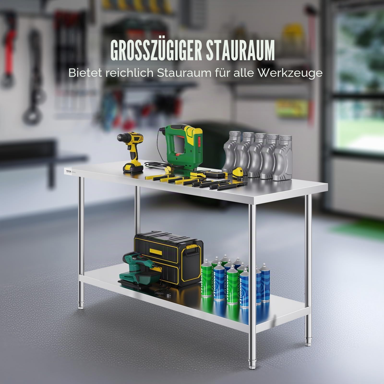 VEVOR Edelstahl Arbeitstisch Küche, Edelstahltisch mit 4 Universalrädern Rollen, Küchetisch für küchenvorbereitungsarbeit, 61 x 152 x 86 cm