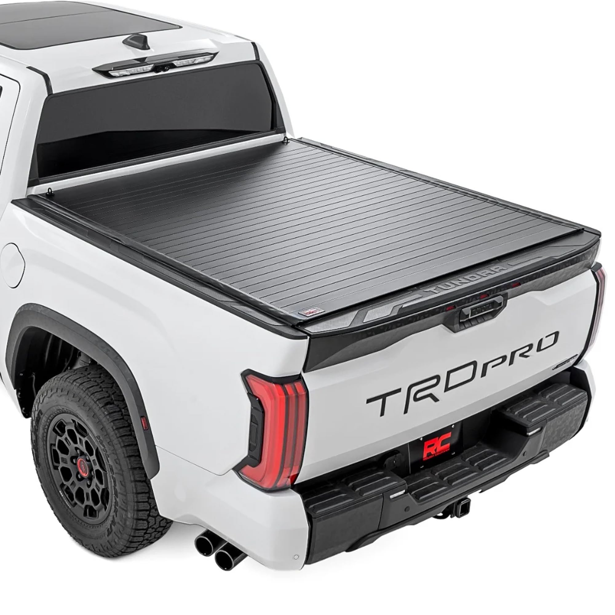 rough country hard roll-up tonneau cover for toyota tundra (2022-2026) - aluminum truck bed cover, fits 5'7 bed