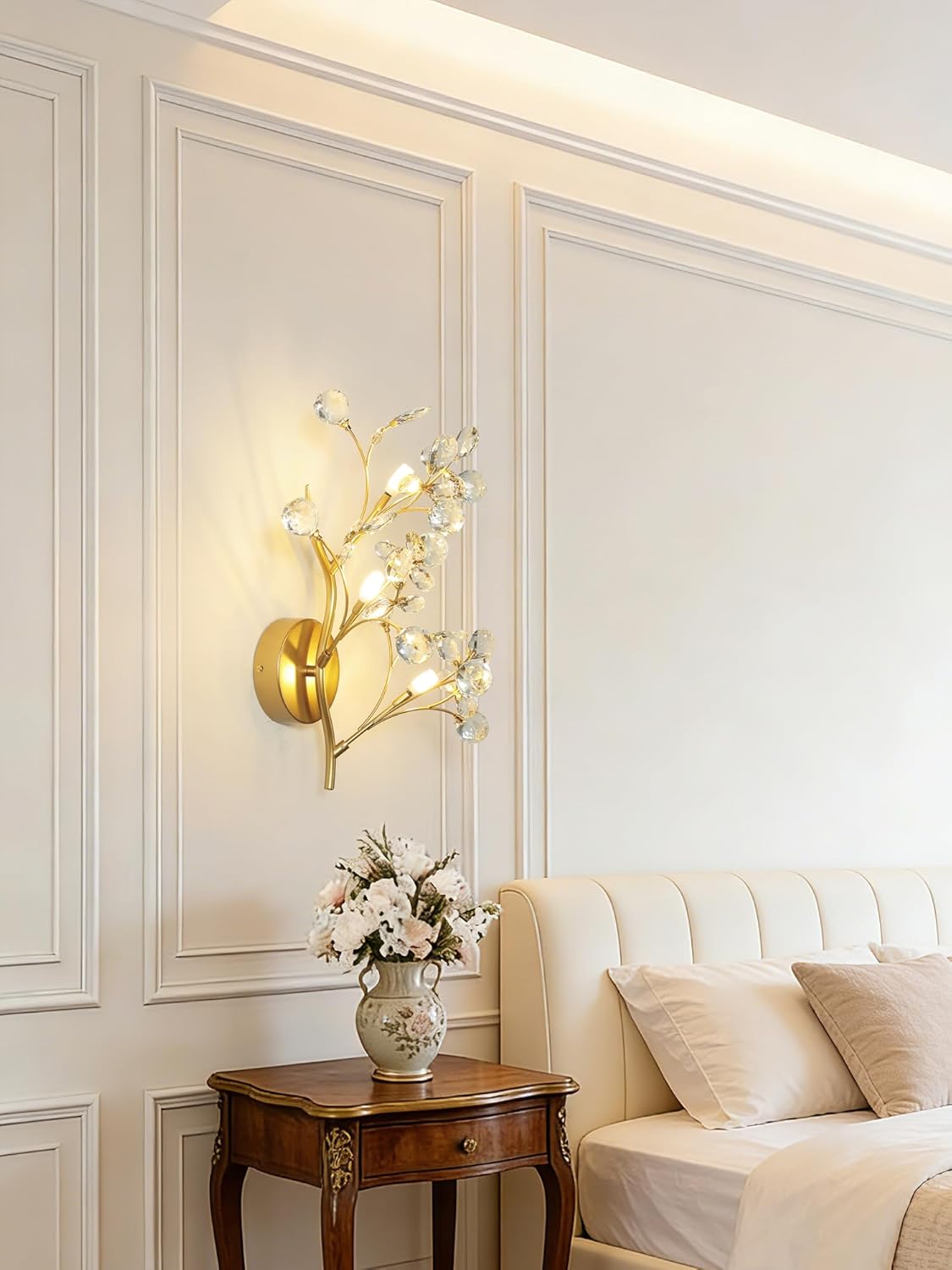 3-Light Gold Crystal Wall Sconce ModernVanity Light for Living Room BedroomHallway Bathroom Dressing Table