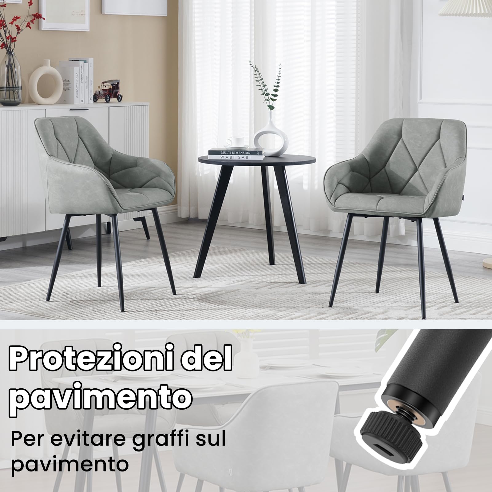 WOLTU Set di 2 Sedie da Pranzo con Braccioli e Schienale, Sedie Cucina Moderna in PU Vintage, Poltrone da Salotto con Gambe in Metallo, Sedie ergonomiche per Ufficio,Bar, Grigio,