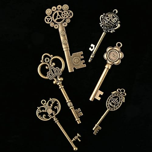Miniatura 2 de CHuangQi Juego de llaves de esqueleto vintage, llaves steampunk de filigrana, colgantes de llaves de bronce antiguo, diferentes estilos