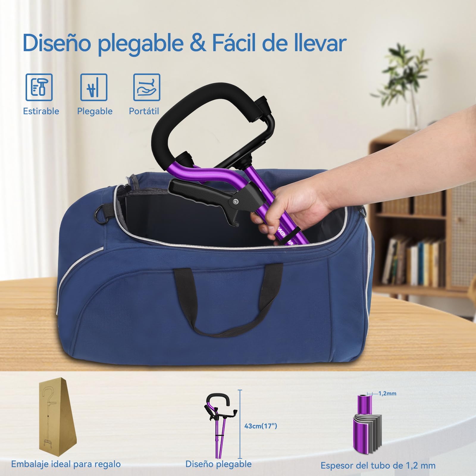 KingPavonini Bastones de Marcha para Mujeres/Hombres con Segundo Asa, Bastones Plegables y Ajustables con Base de 4 Puntas, Bastones Cuadruples para Estabilidad, De Pie, Equilibrio