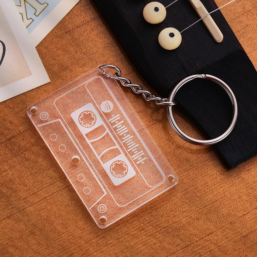 WEHATKE Acrylic Cassette Shape Spotify Keychain Retro Music Tape Style Clear Laser Engraved Key Ring Gift for Boys Girls Friends Couples Birthday Valentine Stylish Durable Collectible Key Chain 2