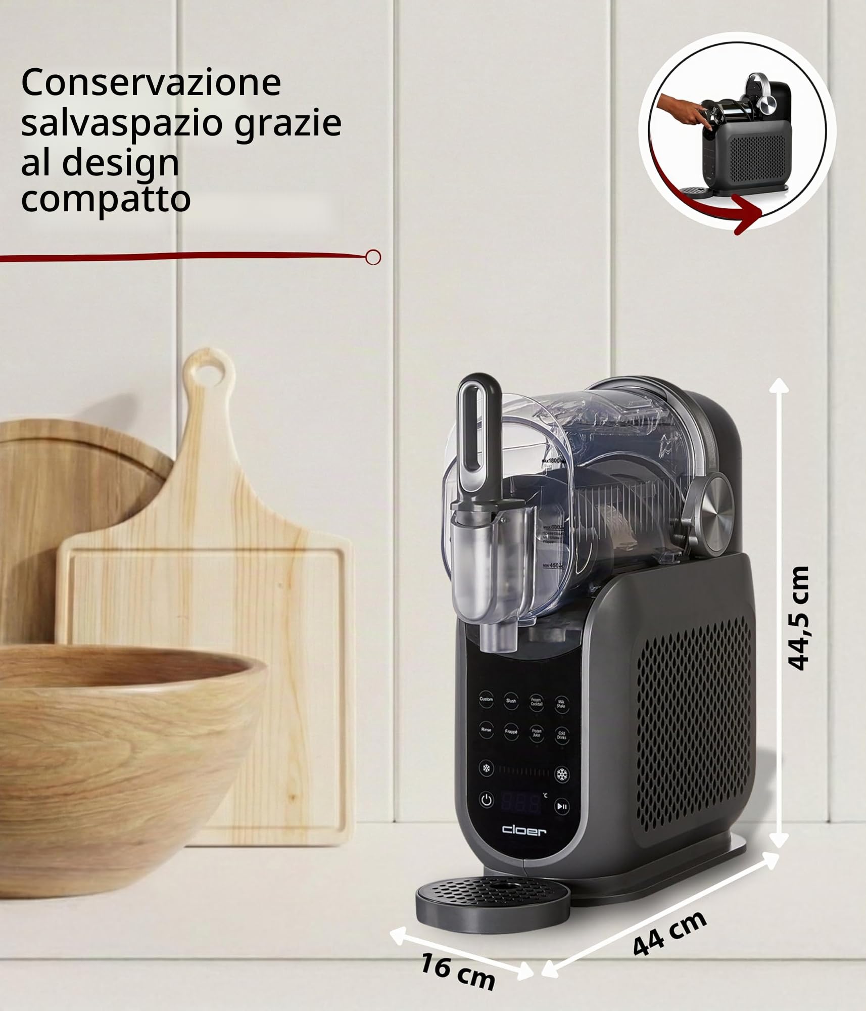 Cloer 9960 Macchina per granite fino a 2,5 litri, 6 programmi, Slush Ice, frozen cocktail, milkshake, frappé succhi, ghiacciati bevande fredde, regolazione individuale, facile pulizia, timer 12h