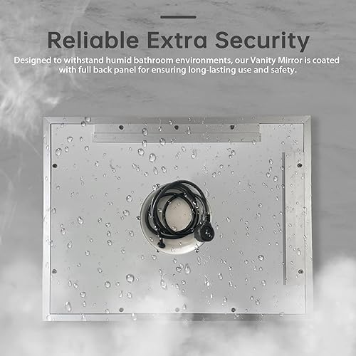 Miniatura 8 de Espejo de baño de 32 x 48 pulgadas con luces, espejo redondo grande con luz LED para montar en la pared con regulable continuo, 3 colores, antivaho,