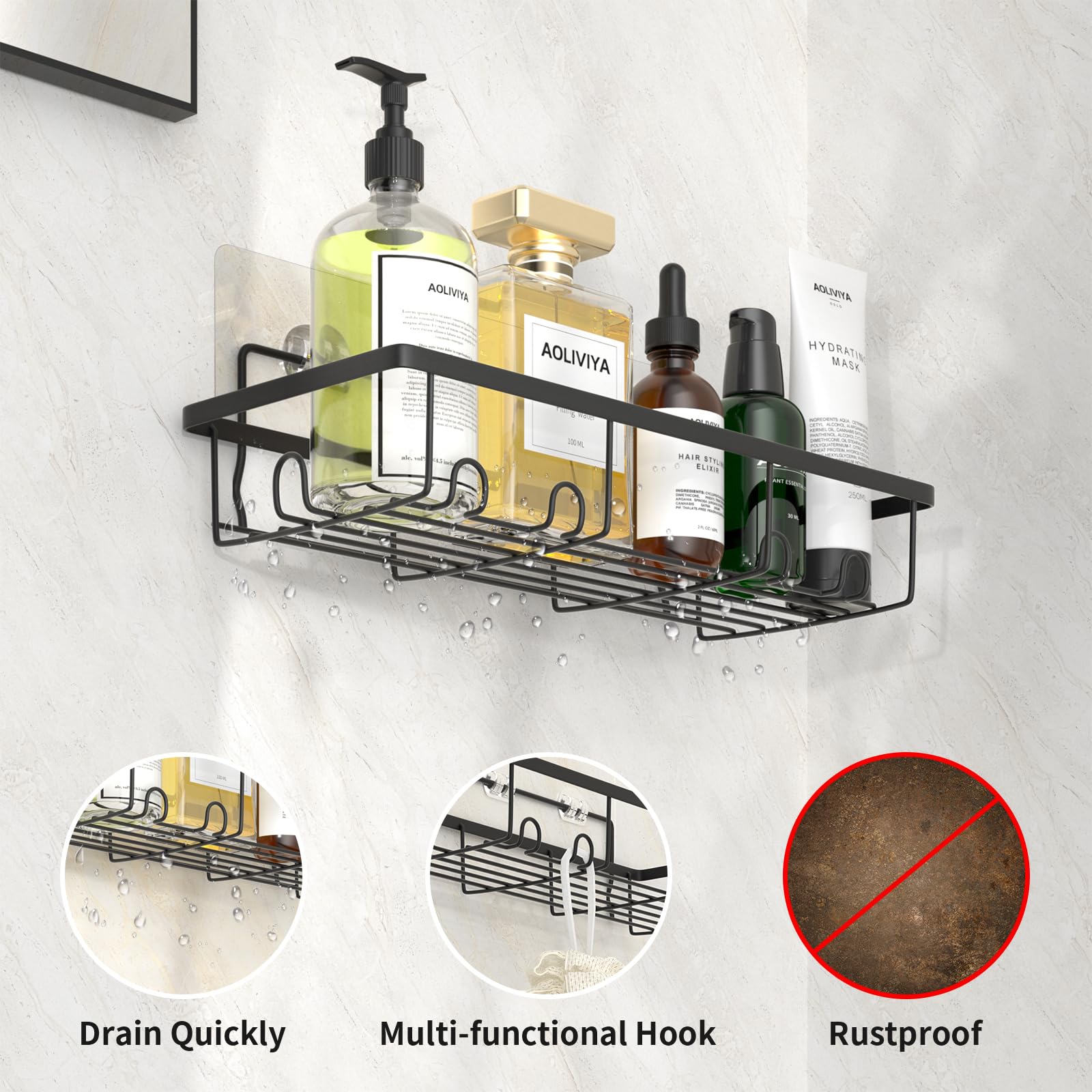 Mensola Doccia Adesiva Senza Fori - Porta Shampoo Antiruggine Per Bagno E Cucina, 2 Pezzi - Foto 8