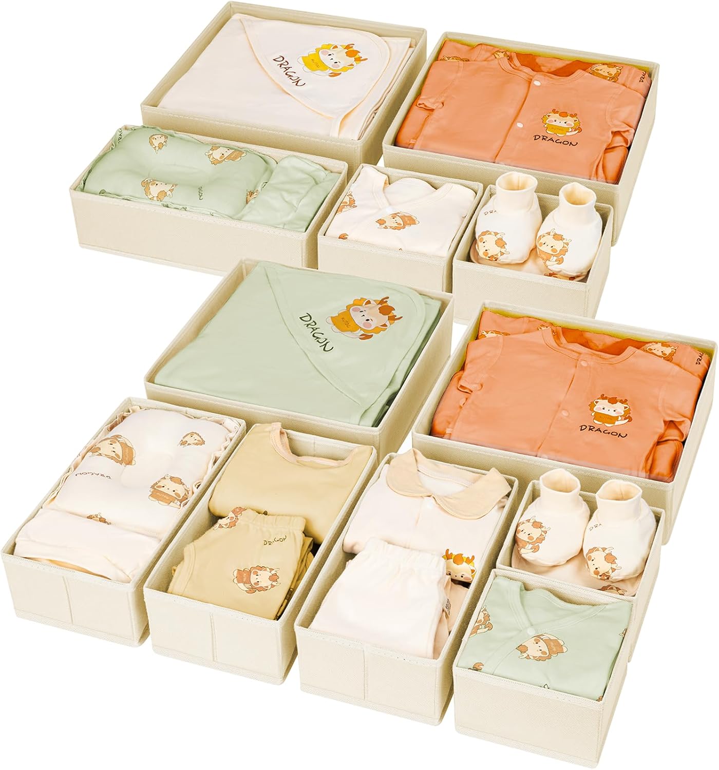 DIMJ Organizer per Cassetti Organizer per Armadio, Divisori per Cassetti Separatori per Cassetti Organizzatore Cassetti, per Calze, Biancheria Intima, 12 Pezzi, Beige