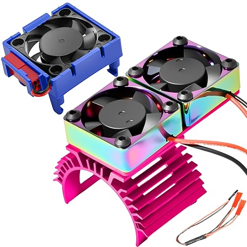 VXL-3s ESC Cooling Fan and Motor Cooling Fan 28000 RPM Dual Fan Set for 1/10 Traxxas Slash 4x4 Stampede 4x4 Rustler 4x4 VXL Hoss 4×4 Velineon VXL 3s Heat Sink Replace #3340, Purple & Blue