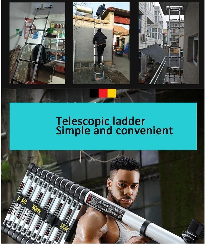 Ladder,Outdoor Ladders，Telescopic Ladder,Telescoping Ladder - Multifunctional Free Folding Ladder Bold Anti-Off Hook - Portable Telescopic Vertical Ladder Can Climb Tree Roof Work,3.9M,3.9M