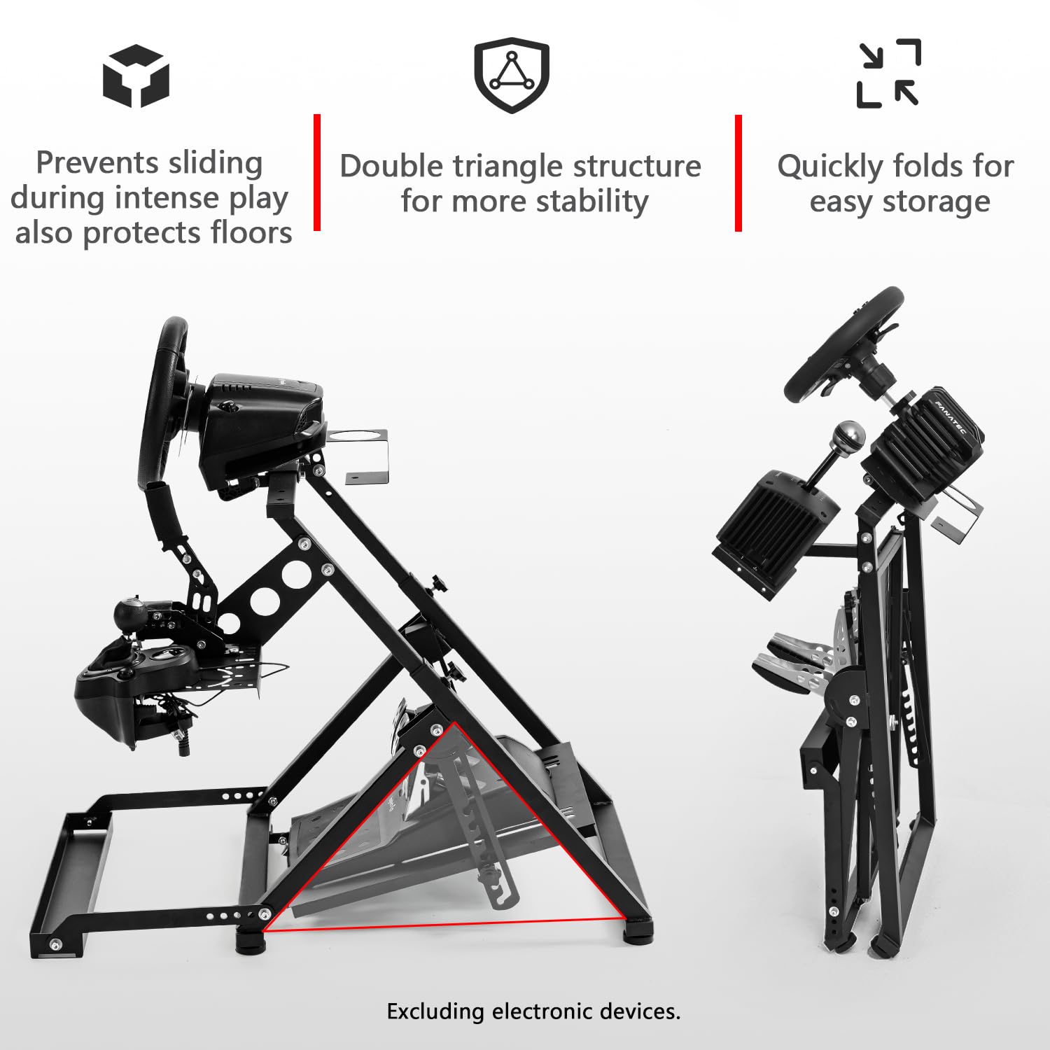 Dardoo X Frame - Soporte plegable para volante de carreras Logitech G25, G27, G29, G920 Thrustmaster T300RS GT, simulador de dirección ajustable, no incluye freno de mano y palanca de cambios