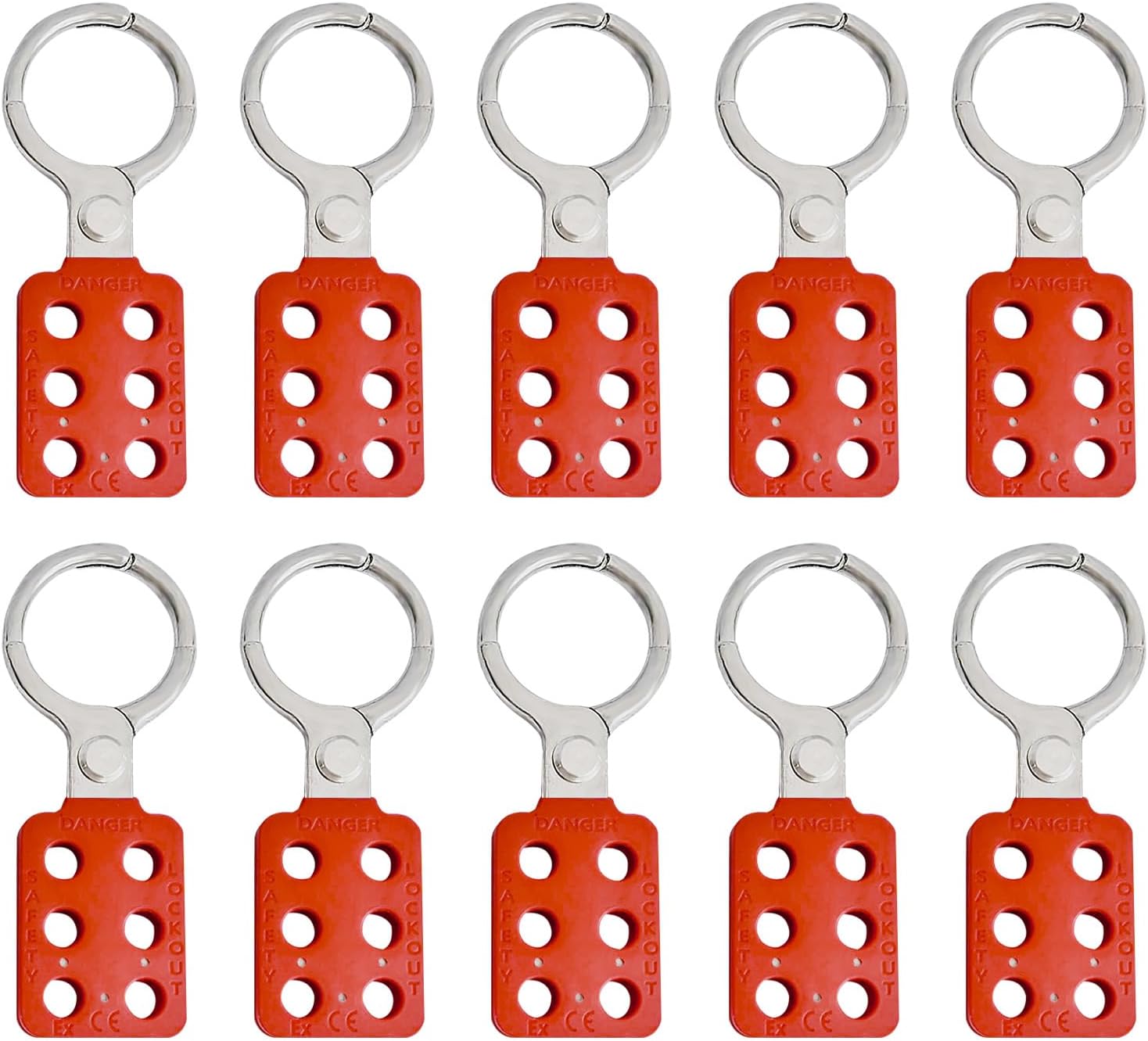 Lock Out Tag Out Hasp,Red 1.5 inch Jaw Diameter Stainless Steel Lockout Hasp Tamper-Proof Padlock Hasp with Extended Jaw,Nylon Handle,Impact-Resistant(10 Pack)