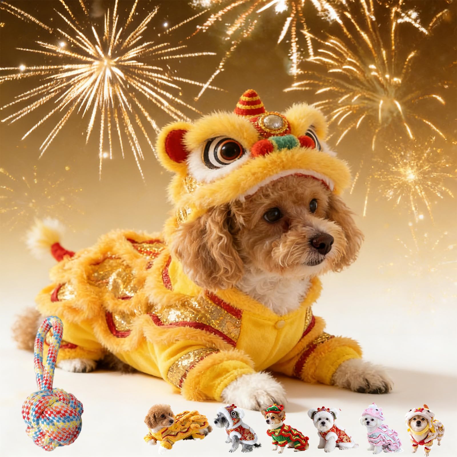 Chinese Lion Dance Dog Costume with Sequins, New Year Dog Lion Dance Coat, Spring Festival Pet Outfit with Dragon Embroidery, Winter Holiday Pet Cloth for Teddy, Schnauzer, Bichon Frise (XL,6#)