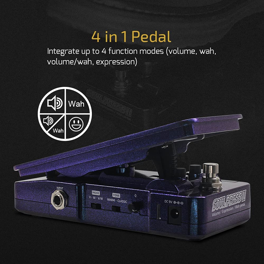 HOTONE Wah Active Volume Passive Expression Guitar Effects Pedal Switchable Soul Press II 4 in 1 with Visible Guitar Effects Pedal(Included 1 PCS Additional 15 CM TS Cable)