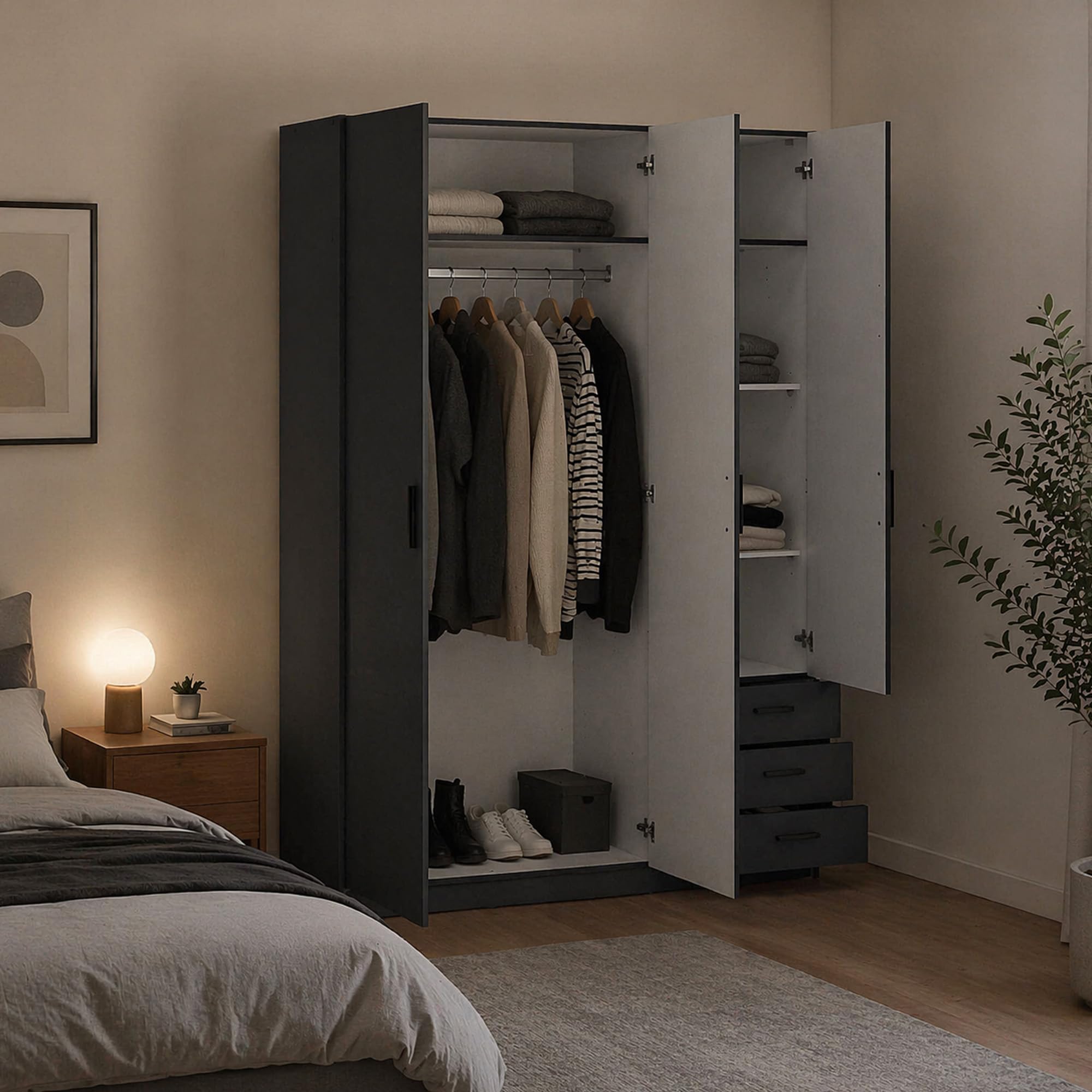 Dmora - Guardaroba 3 ante Thea, Mobile camera da letto, Cabina armadio portabiti, Armadio appendiabiti, 147x50 h200 cm, Grigio