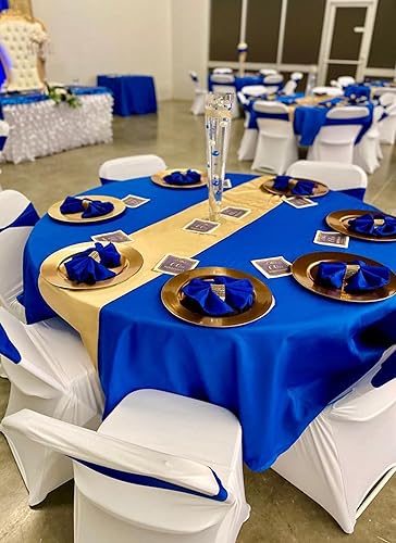 Miniatura 5 de Paquete de 10 manteles redondos de poliéster color azul real, 120 pulgadas, resistente a las manchas y a las arrugas, perfecto para banquetes de
