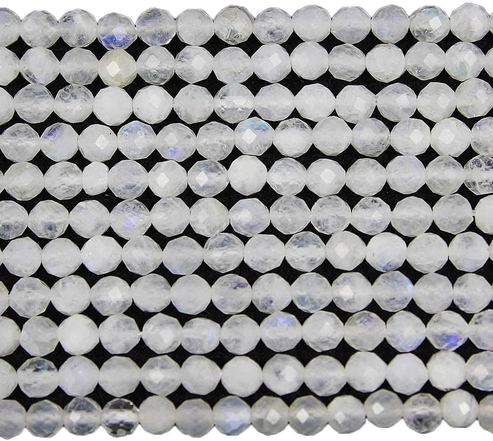 MJDCB 3mm Faceted Natural Blue Moonstone Round Loose Beads for Jewelry Making DIY Bracelet Necklace