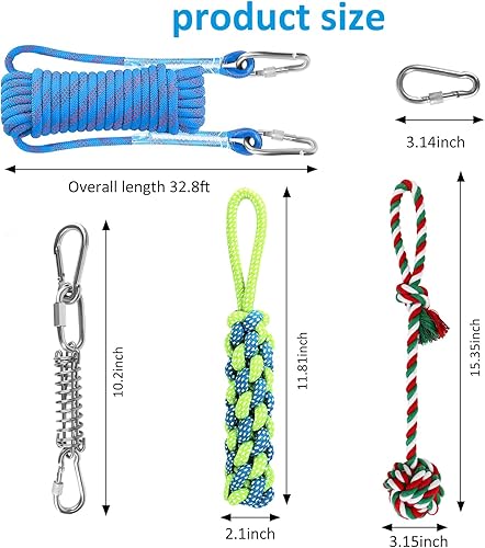 Miniatura 2 de SubClap Juguete retráctil para perros con cuerda de 32.8 pies y poste de resorte y 2 juguetes de cuerda para masticar Pitbull, mediano a grande,
