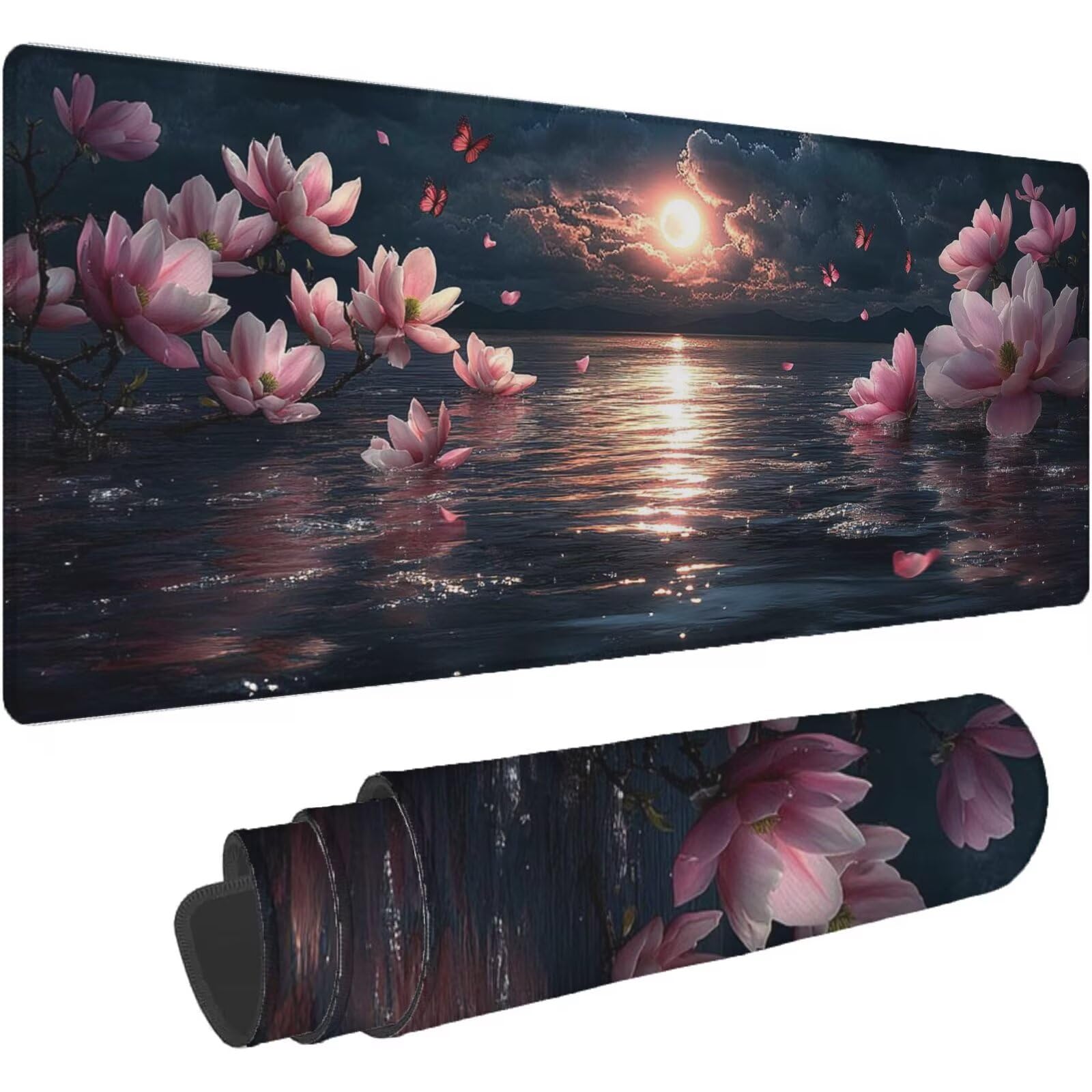 Różowa podkładka pod mysz dla graczy XXL 1600 x 800 mm mata biurkowa podkładka pod mysz kwiaty wodoodporna akcesoria biurowe do gier szyte krawędzie poprawia precyzję i szybkość najlepszy wybór gier