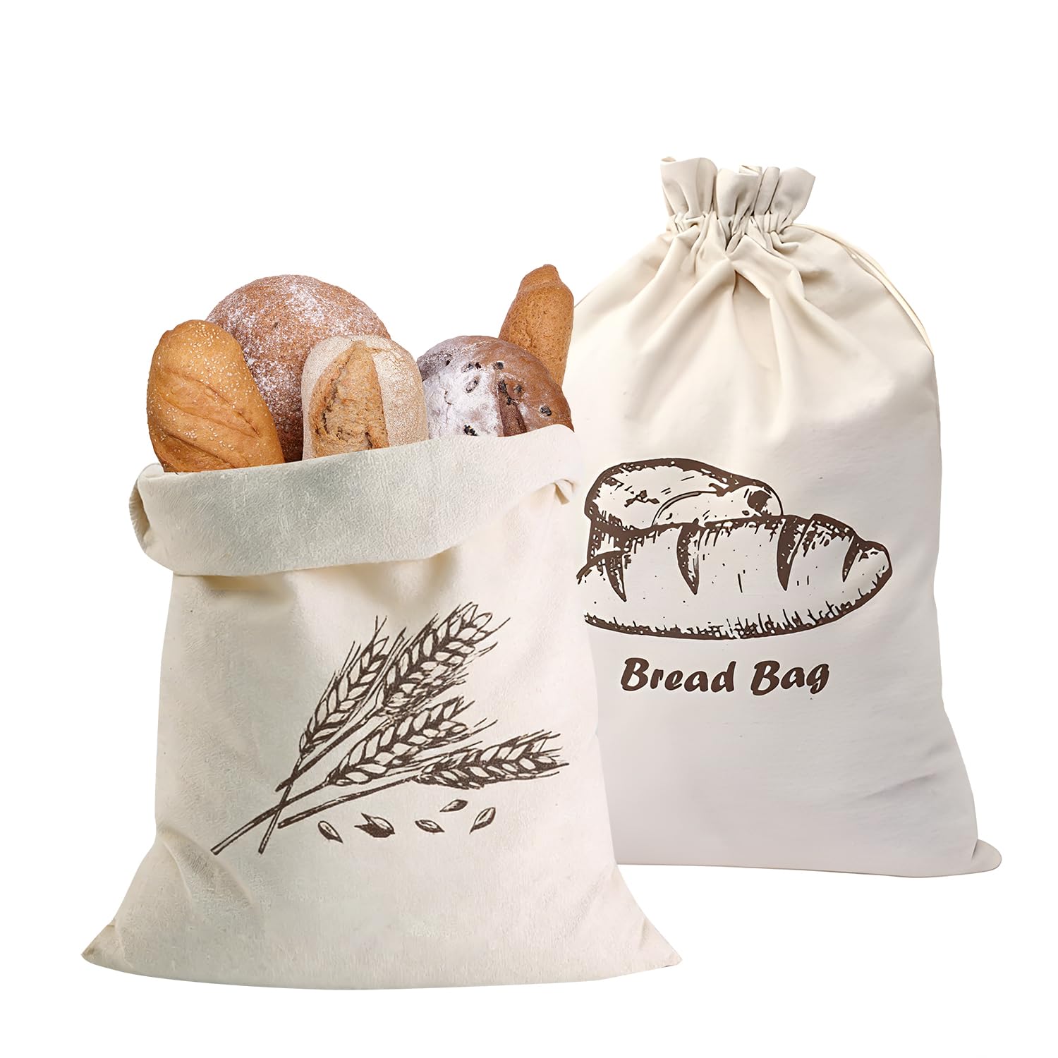 Sac à Pain Tissu 30x45 cm Coton Lin Cordon Serrage Longue Conservation Baguette