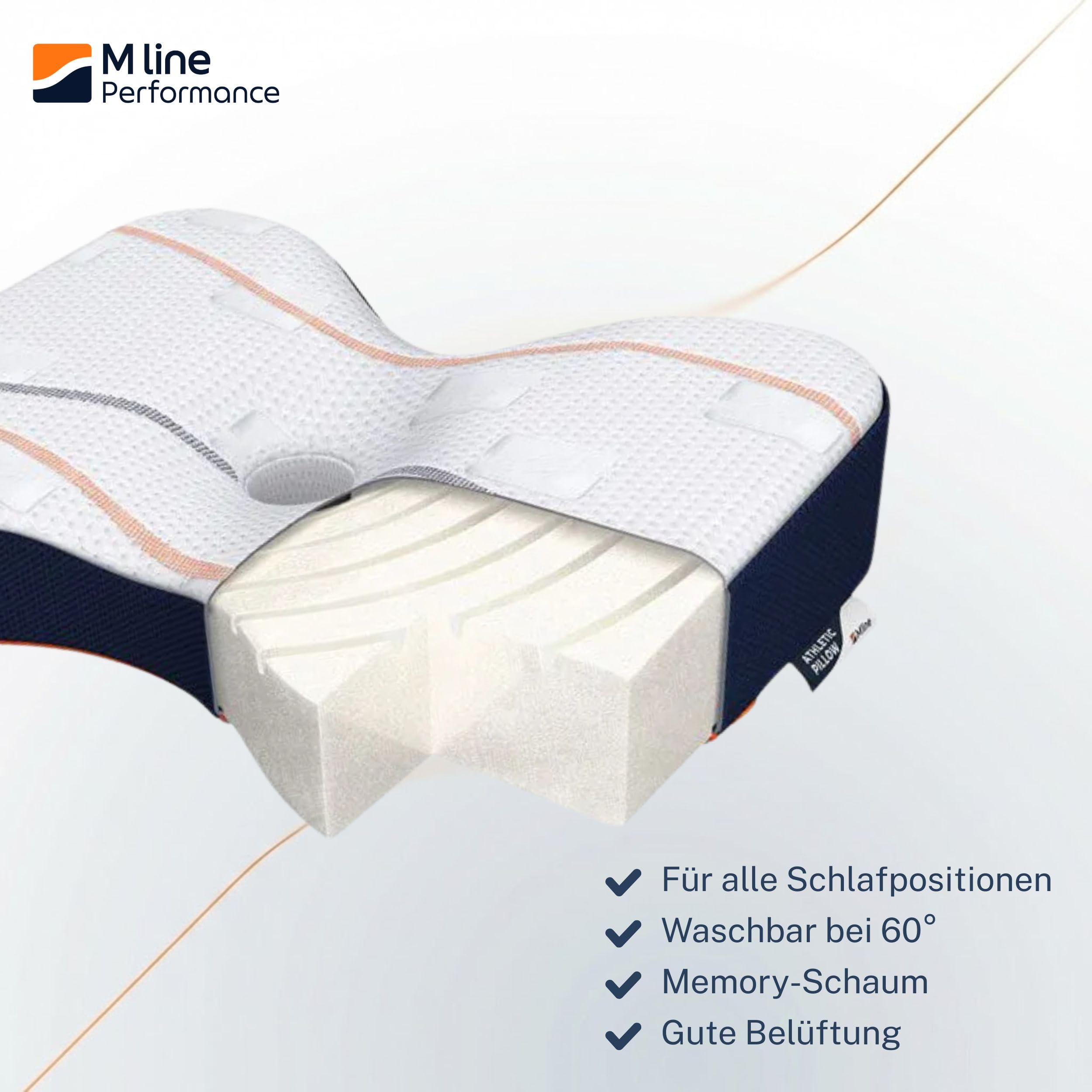M LINE Orthopädisches Testsieger Kopfkissen - 50x35cm | M LINE Athletic Pillow mit Butterfly-Design gegen Nackenschmerzen - Memory Foam Seitenschläferkissen