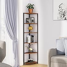 SogesHome 6-Tier Corner Shelf, Industrial Wood Wall Corner Bookcase Bookshelf, Plant Display Shelf, Corner Storage Rack Stand Shelves for Kitchen, Living-Room, Bedroom, NSDCA-CZWK-SF05TW034