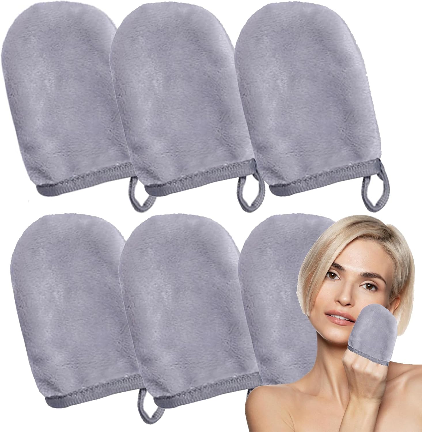 Sugeru® 6 stuks flanellen handschoenen om make-up af te maken, wasbare herbruikbare make-updoekjes, zacht, zacht en huidvriendelijk, make-up pads, poriëndiepe reiniging alleen met water make-up