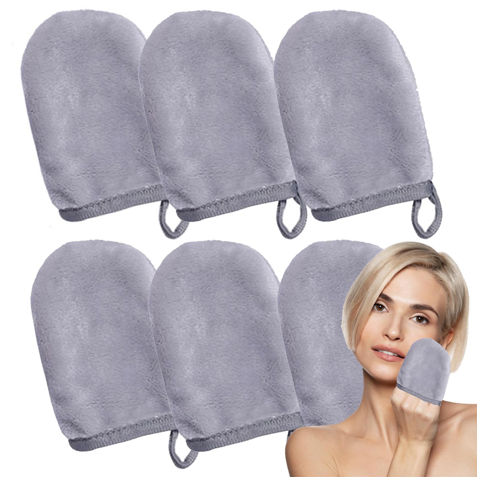 6 guanti in flanella per il trucco, lavabili e riutilizzabili, delicati, morbidi e delicati sulla pelle, pulizia profonda dei pori solo con panno per la rimozione del trucco (grigio) grigio.