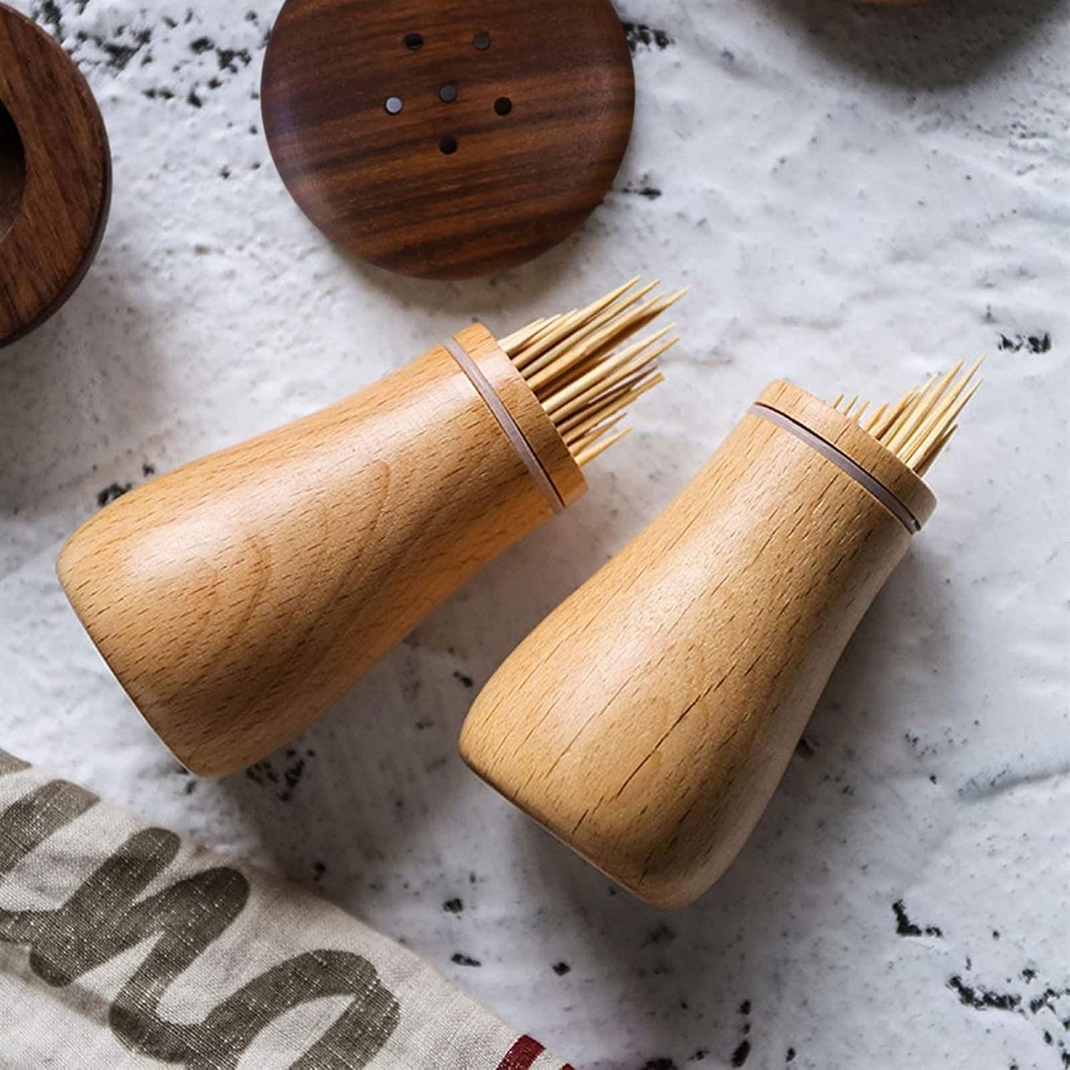 Toothpick Holder Cute Wooden Mushroom Toothpick Dispenser with 100 PCS Toothpicks Wooden Tooth Pick Dispenser for Toothpick Holder Home Decor Organizer