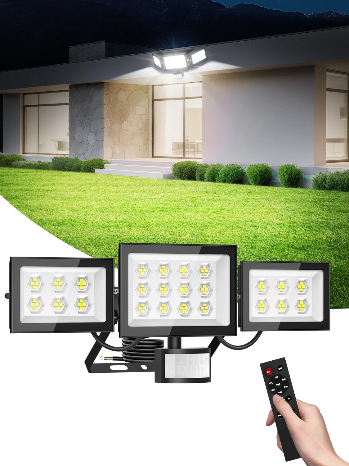 Security Lights Outdoor Motion Sensor 100W,10000LM Flood Light with Remote Control,6500K Daylight White Floodlight with Sensor,IP66 Waterproof PIR Security Lights Outdoor for Garden Garage Porch