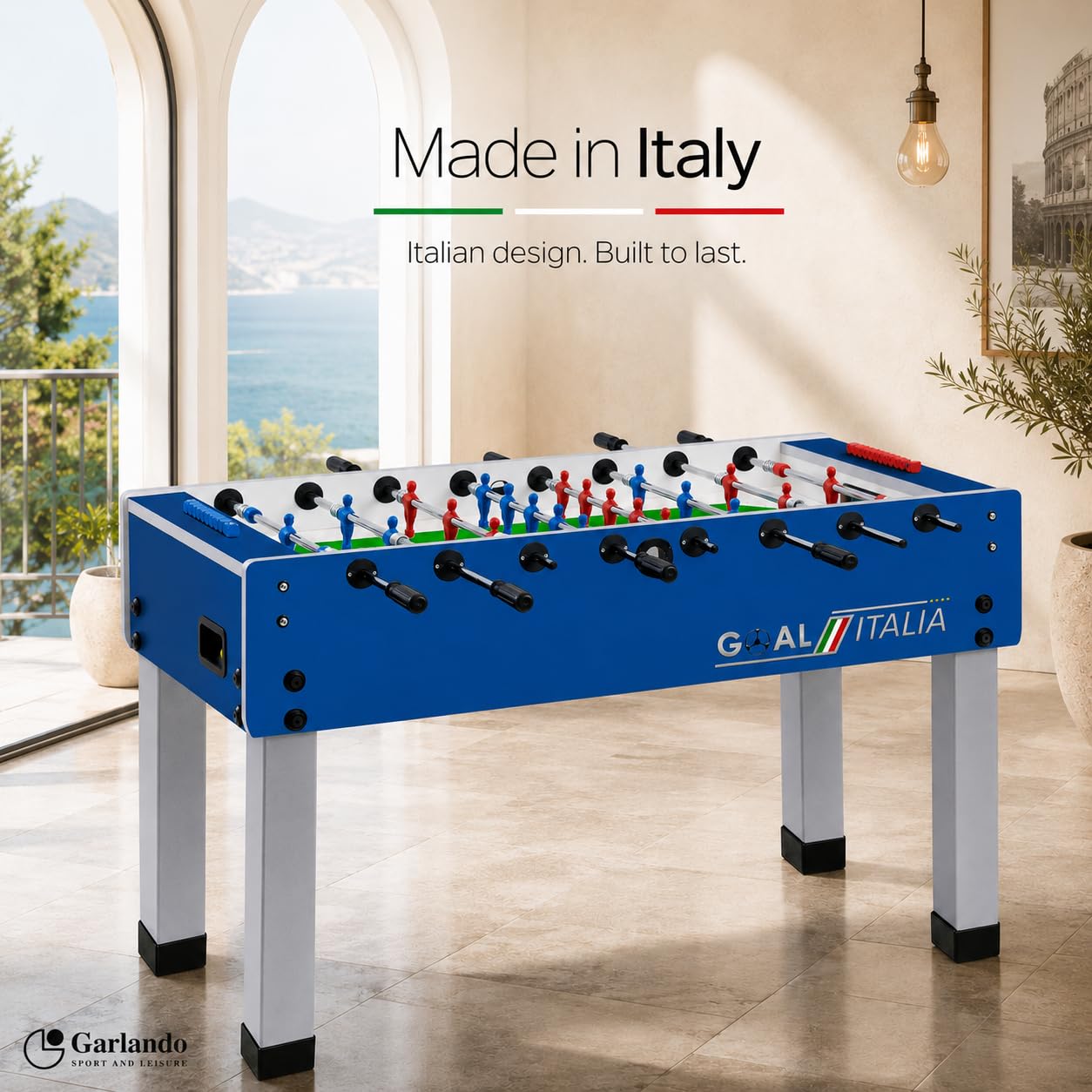 Garlando Calcio Balilla Goal [Made in Italy] Calcetto da Tavolo Biliardino Con Aste Rientranti Telescopiche o Uscenti | Campo in Vetro Temperato Infrangibile |Palline e Spray Inclusi