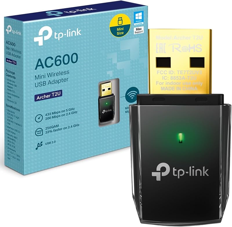 Archer T2U 11AC USB WiFi Adapter - Dual Band 2.4G/5G AC600 Wireless Network Card, WiFi Dongle, Mini Size, Supports Windows (XP/7/8/8.1/10), Mac OS (10.7~10.14)