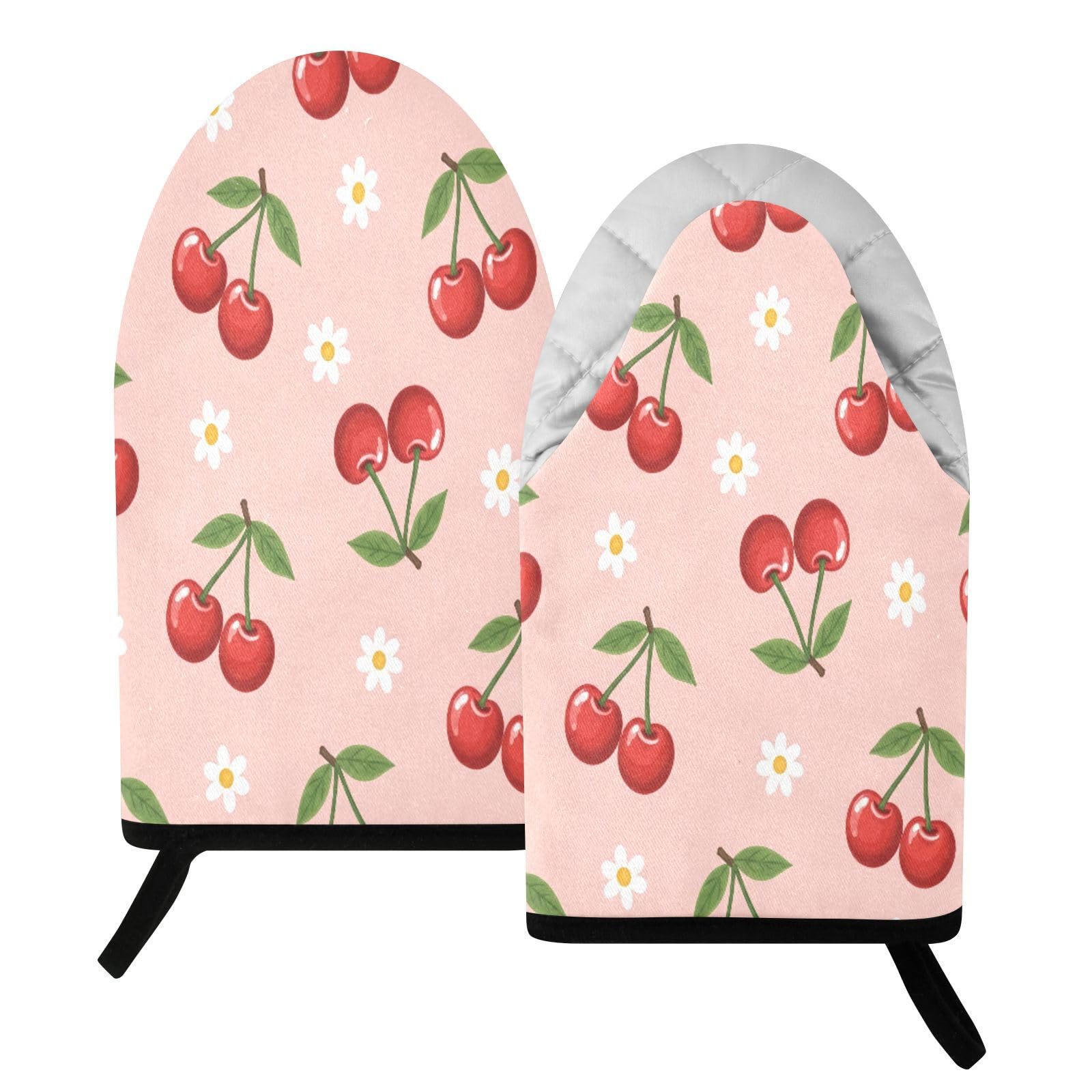 BURSTDDY Cherry Oven Mitt,Heat Resistant Kitchen Mitts for Cooking