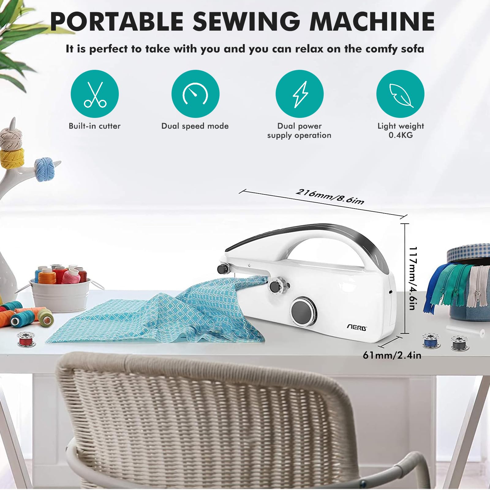 Macchina da cucire a mano, mini macchina da cucire elettrica portatile con accessori da cucito per principianti, facile da usare e veloce da cucire, adatta per vestiti fai da te, cutains,