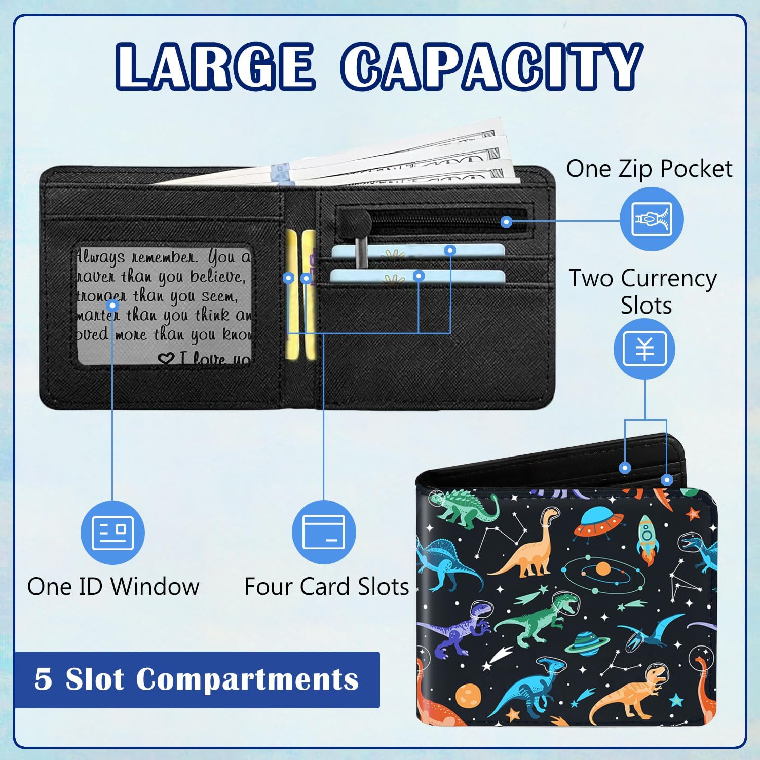 Kids Wallet for Boys Teen, Cool Boy Wallet for Kids Age 6-8 9-12 12-14, Funny Bifold Leather Purse, Small Wallets with Coin Pocket for Childrens Birthday Christmas Gifts