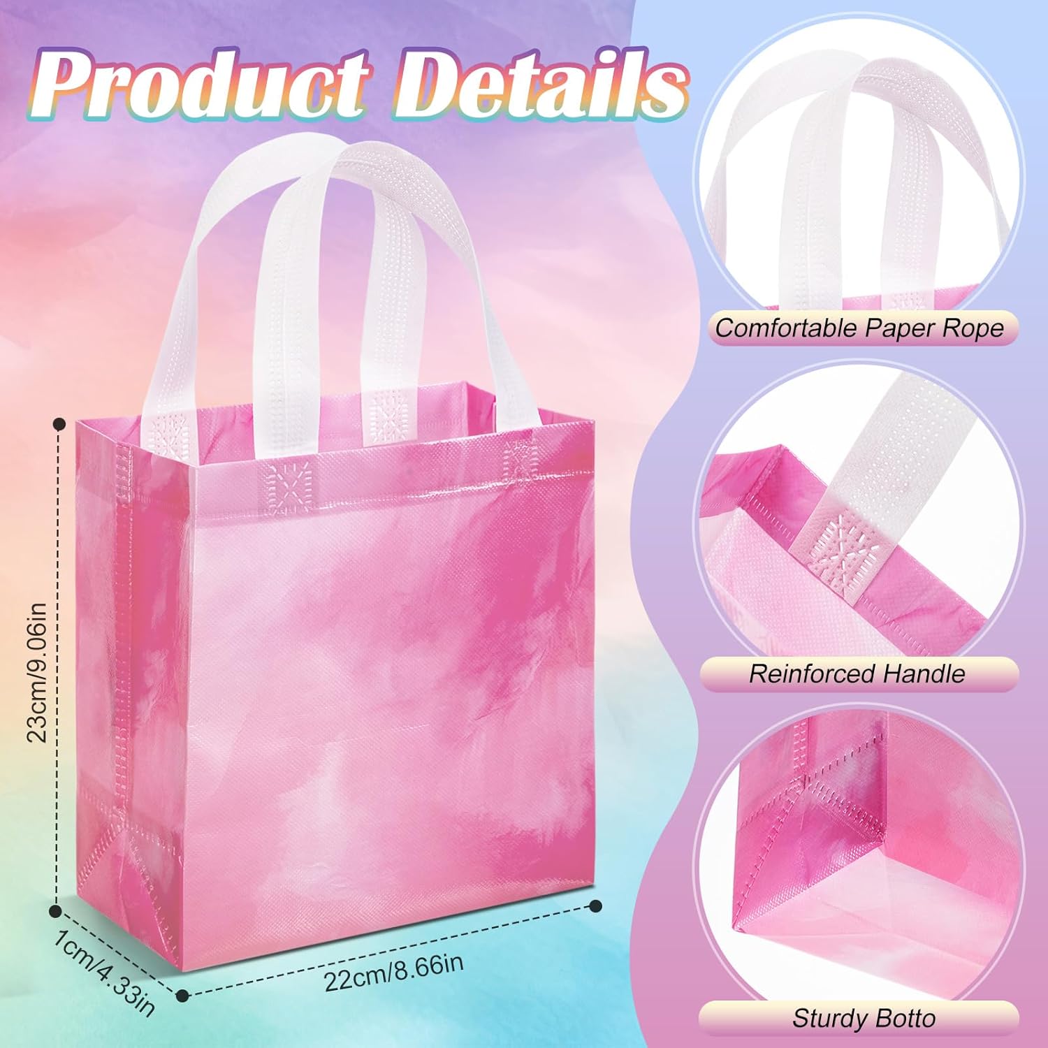 Wesnoy 18 Pcs 36 Pcs Thanksgiving Non Woven Fall Gift Bags with Handles Reusable Party Favor Goodie Bags Bulk, Autumn Rainbow Color Tote for Women Wedding Birthday Bridal Shower Decoration (Tie Dye) - Image 3