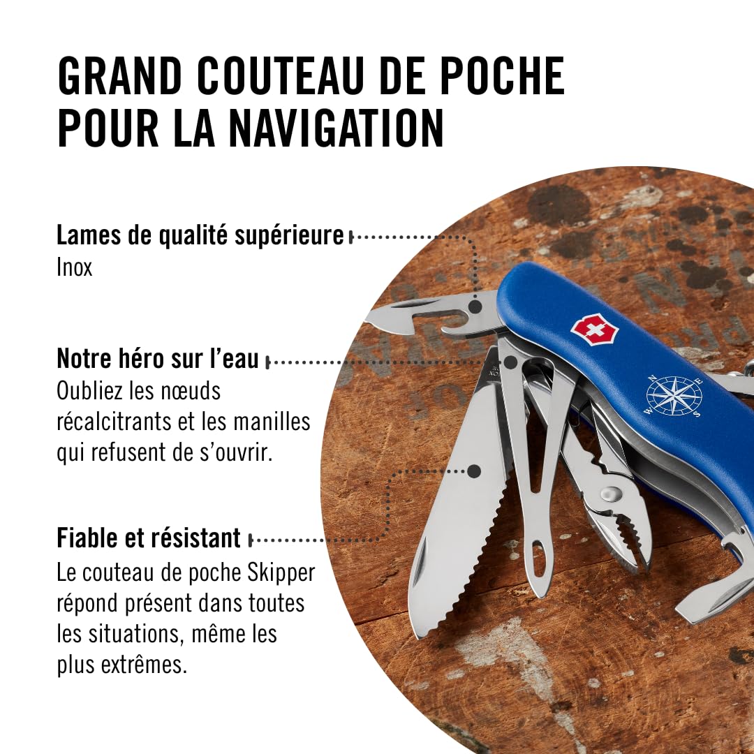 Victorinox modèle Skipper Couteau de poche 18 fonctions avec cordon de serrage, lame verrouillable, coupe-fil, Motif Camouflage de la marine